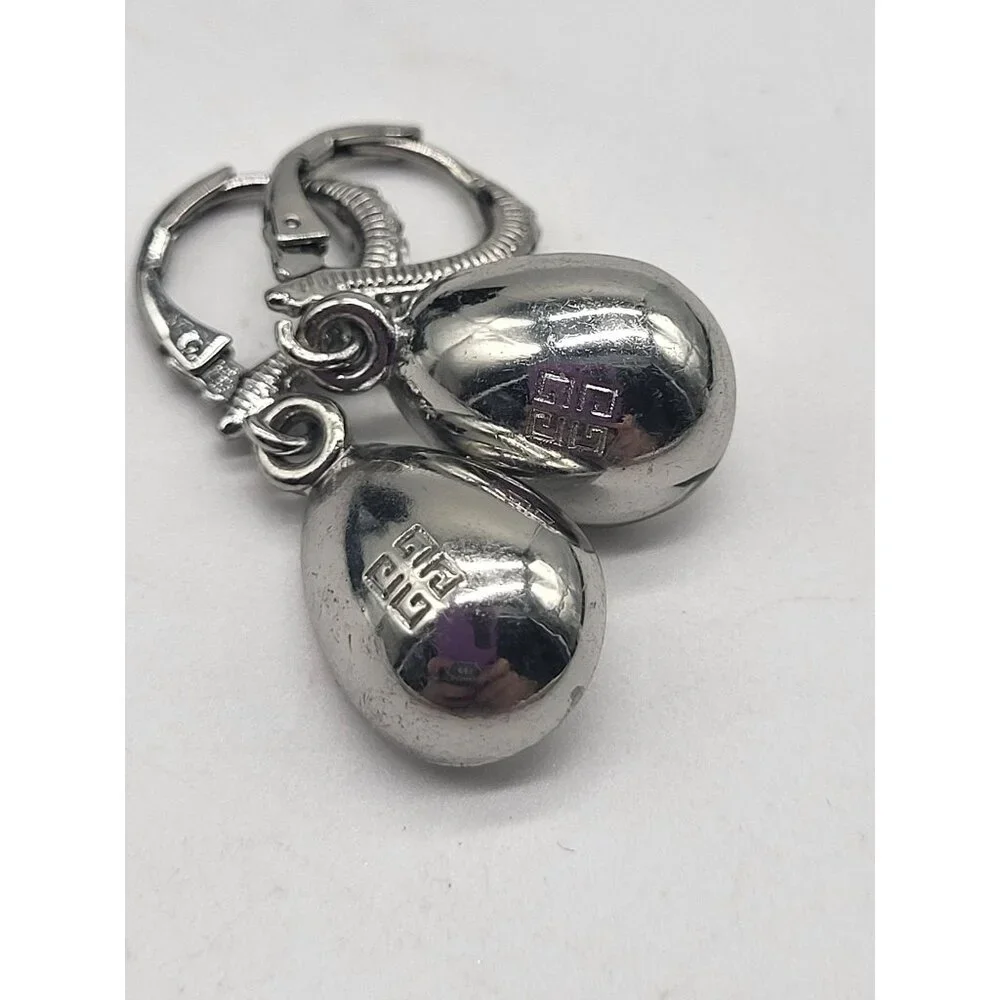 VTG Givenchy Estate Dangle Teardrop Crystal Silver Tone Clip On Earrings - Picture 5 of 6